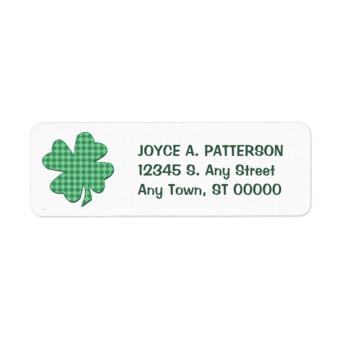 Green Checks Shamrock Return Address Label