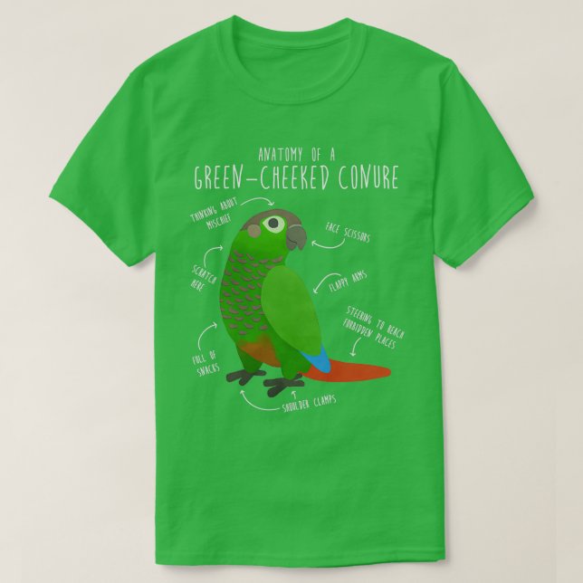 Green Cheek Conure Anatomy T-Shirt (Design Front)