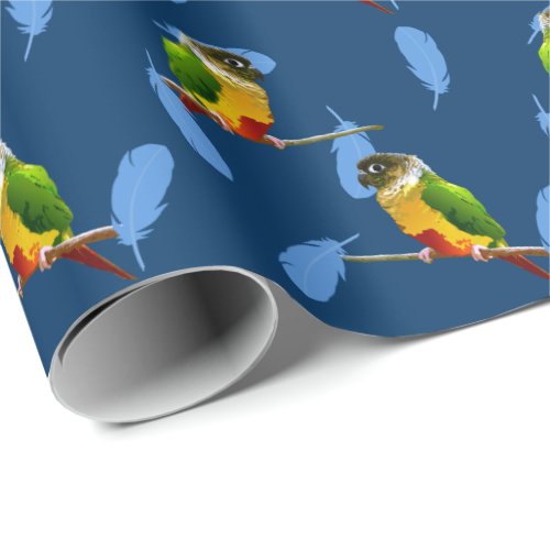 Green Cheek Conure Blue Feathers Pet Bird Birthday Wrapping Paper