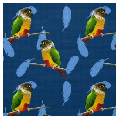 Green Cheek Conure Parakeet Fun Bird Blue Feathers Fabric