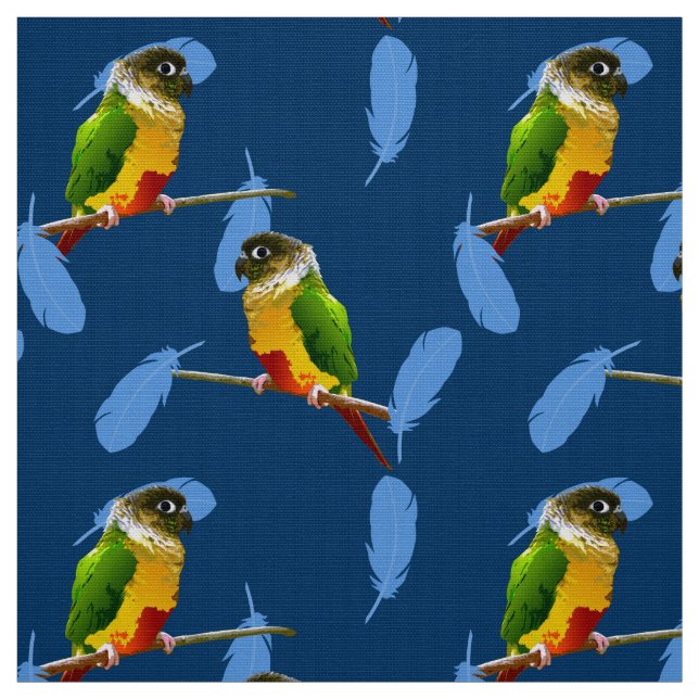 Green Cheek Conure Parakeet Fun Bird Blue Feathers Fabric (Swatch)