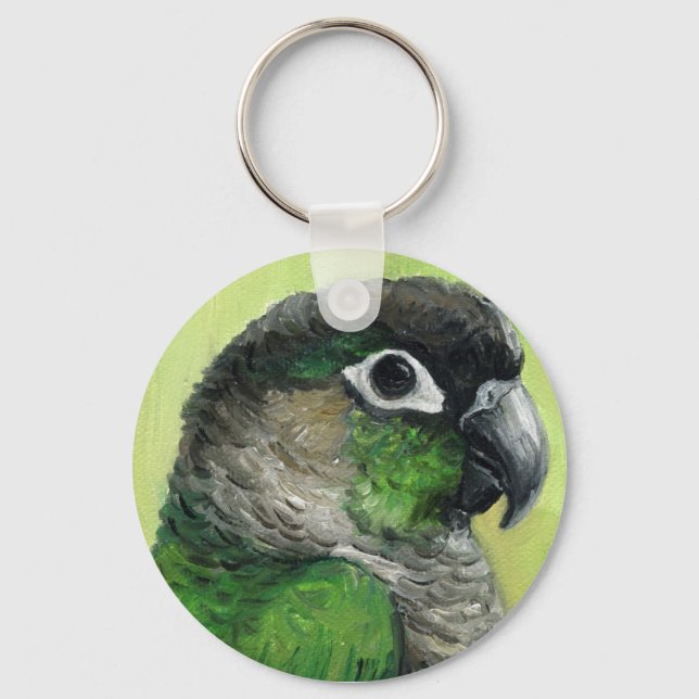 "Green Cheeked Conure" Bird Art Keychain (Front)