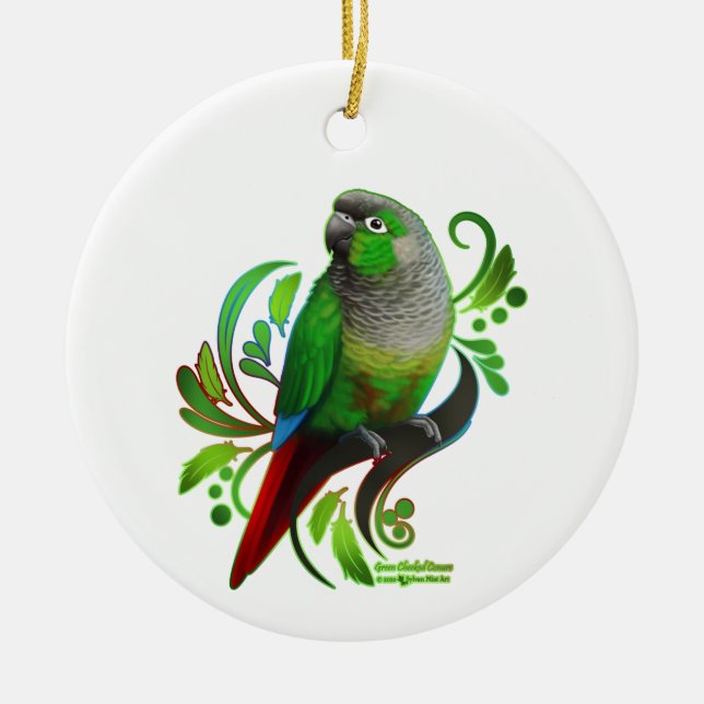 Green Cheeked Conure Ceramic Ornament (Front)