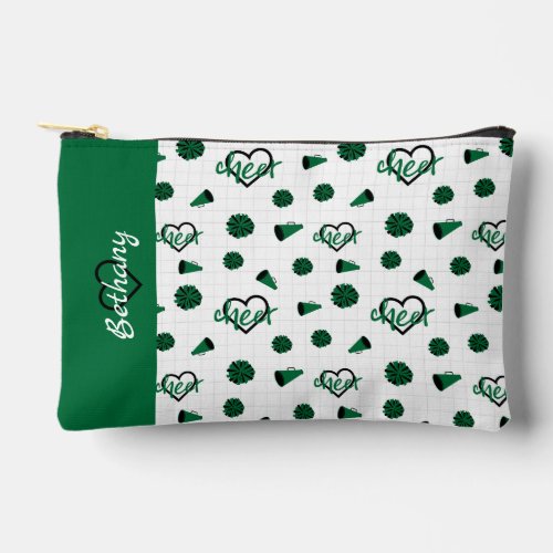 Green Cheer Hearts Pom Poms Megaphone Pattern Accessory Pouch