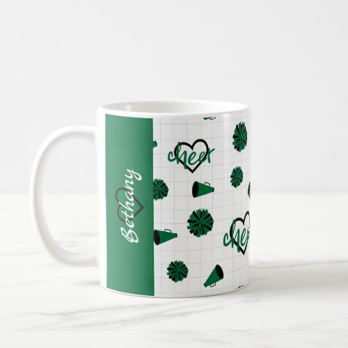 Green Cheer Hearts Pom Poms Megaphone Pattern Coffee Mug