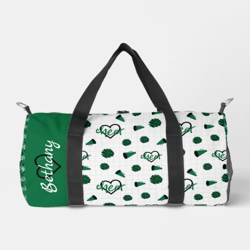 Green Cheer Hearts Pom Poms Megaphone Pattern Duffle Bag