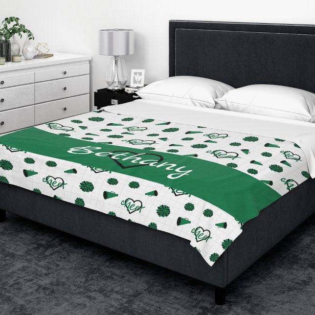 Green Cheer Hearts, Pom Poms, Megaphone Pattern Fleece Blanket (Creator Uploaded)