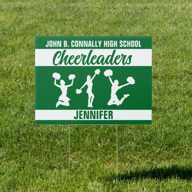 Green Cheerleader Custom High School Yard Sign (Insitu)
