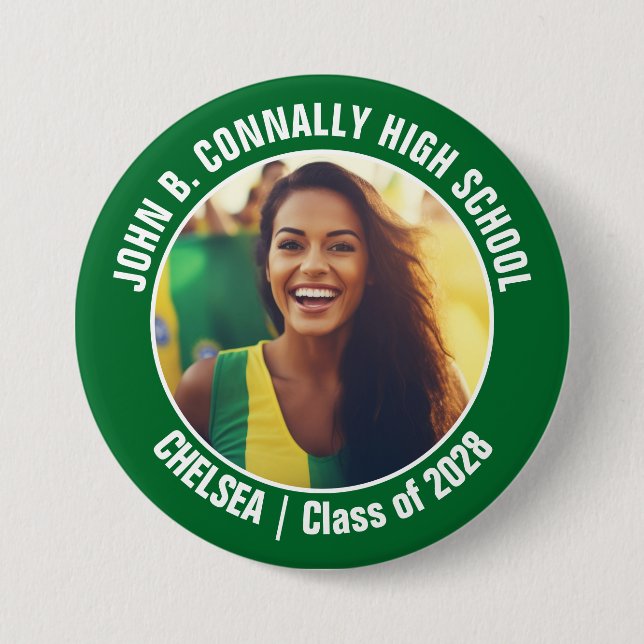 Green Cheerleader Photo High School Spirit Button (Front)