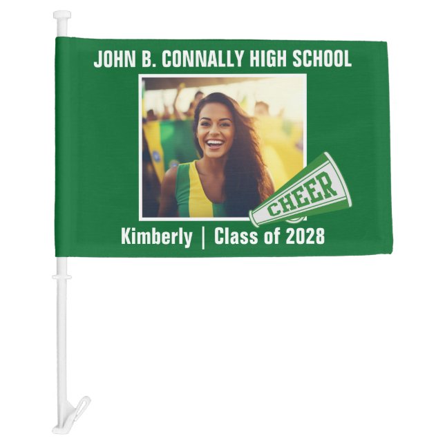 Green Cheerleader Photo High School Spirit Car Flag (Front)