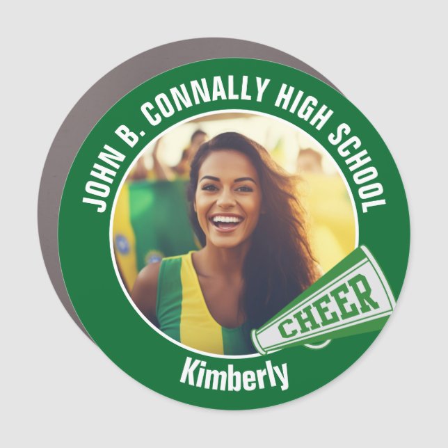 Green Cheerleader Photo High School Spirit Car Magnet (Front)