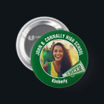 Green Cheerleader Photo High School Spirit Cheer Button<br><div class="desc">This cool customized high school cheerleader photo gift features white typography of your team and player name on a green button with a CHEER megaphone. Personalize with your student's photograph and class year as a proud cheerleading parent. A mom and dad can wear these buttons to competition and games.</div>