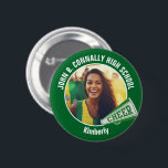 Green Cheerleader Photo High School Spirit Cheer Button<br><div class="desc">This cool customized high school cheerleader photo gift features white typography of your team and player name on a green button with a CHEER megaphone. Personalize with your student's photograph and class year as a proud cheerleading parent. A mom and dad can wear these buttons to competition and games.</div>