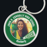 Green Cheerleader Photo High School Spirit Keychain<br><div class="desc">This cool customized high school cheerleader photo gift features white typography of your team and player name on a green keychain with a cheer megaphone. Personalize with your student's photograph and class year as a proud cheerleading parent. A great gift for a mom or dad.</div>
