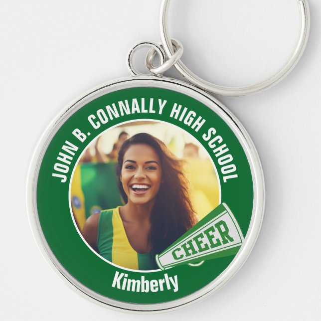 Green Cheerleader Photo High School Spirit Keychain (Front)
