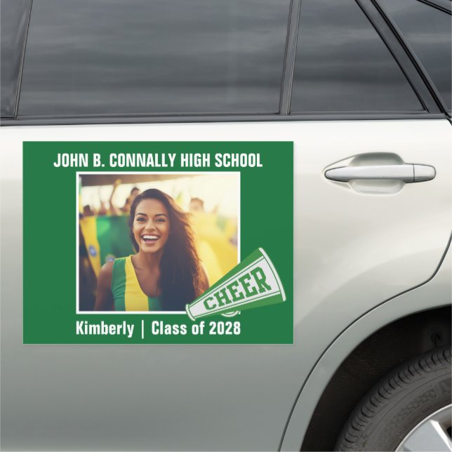 Green Cheerleader Photo High School Spirit Large Car Magnet (In Situ)