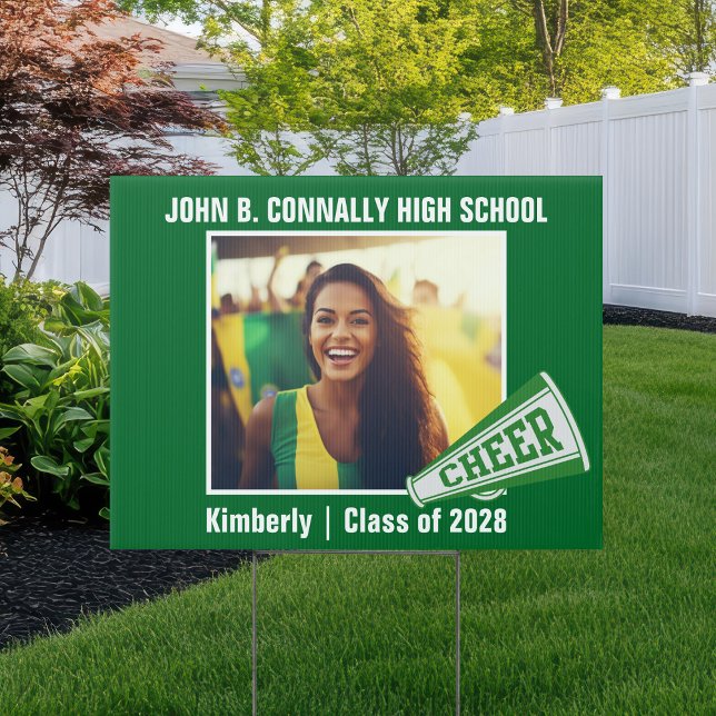 Green Cheerleader Photo High School Spirit Yard Sign (Creator Uploaded)