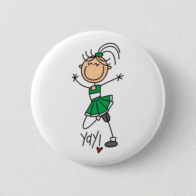 Green Cheerleader Pinback Button (Front)