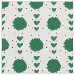 Green Cheerleader Pom Poms &amp; Hearts Pattern Fabric
