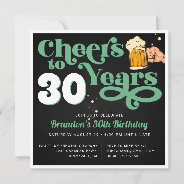 Green | Cheers Milestone Birthday Party Invitation (Front)