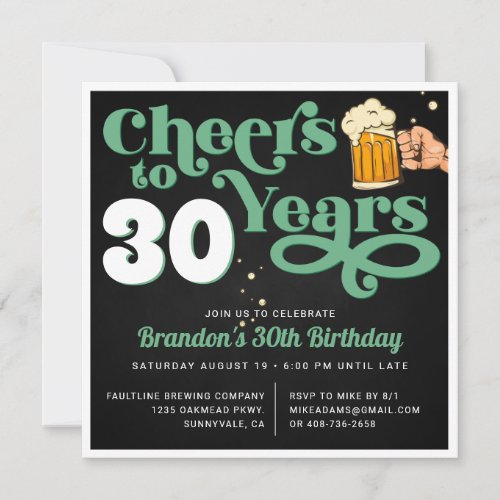Green  Cheers Milestone Birthday Party Invitation