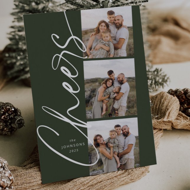 Green Cheers Modern Elegant Script Christmas Holiday Card (Creator Uploaded)