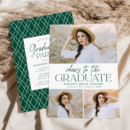 Green  Cheers to the Grad Photo Graduation Party Invitation