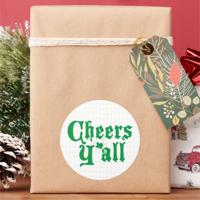Green Cheers Y'all Classic Round Sticker (Holiday)