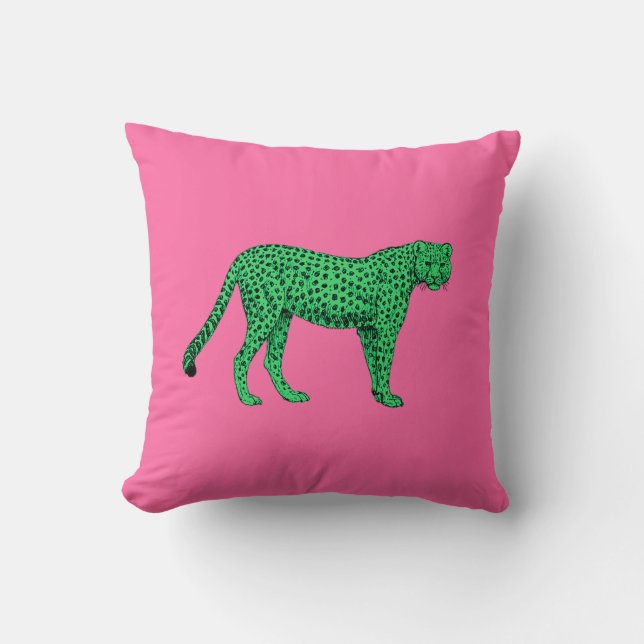 Green Cheetah Throw Pillow (Front)