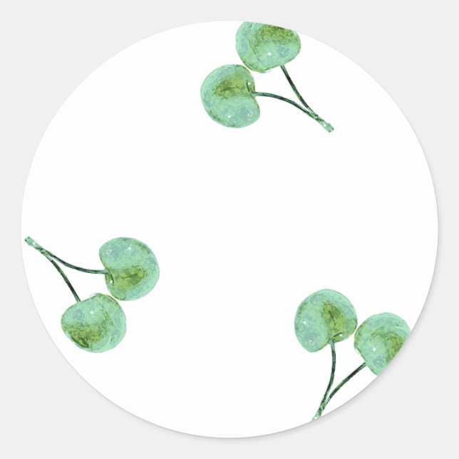 Green Cherry Pattern Classic Round Sticker (Front)