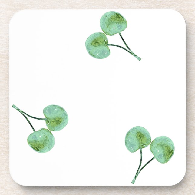 Green Cherry Pattern Drink Coaster (Front)