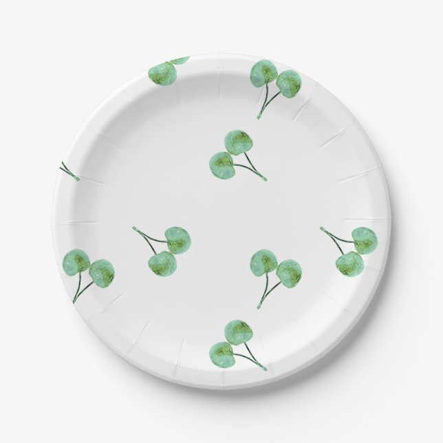 Green Cherry Pattern Paper Plates (Front)