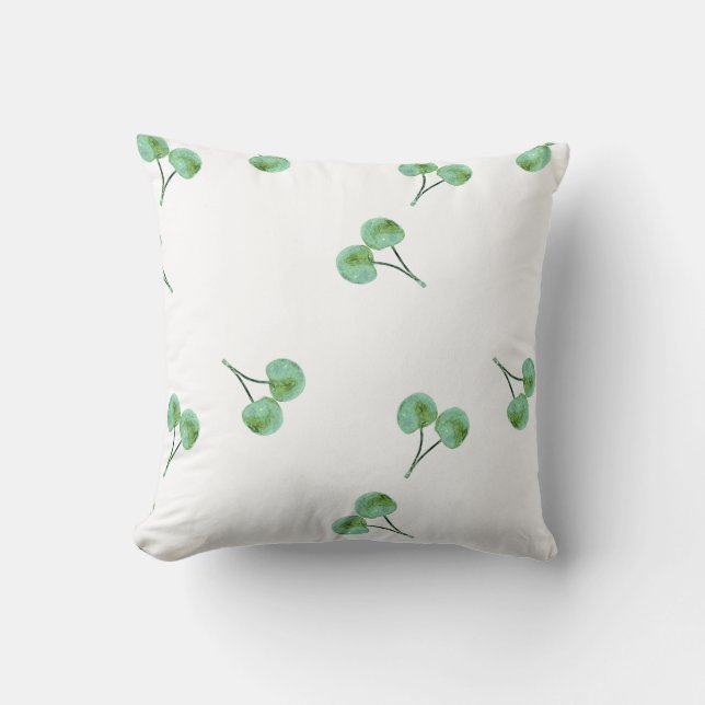 Green Cherry Pattern Throw Pillow (Front)