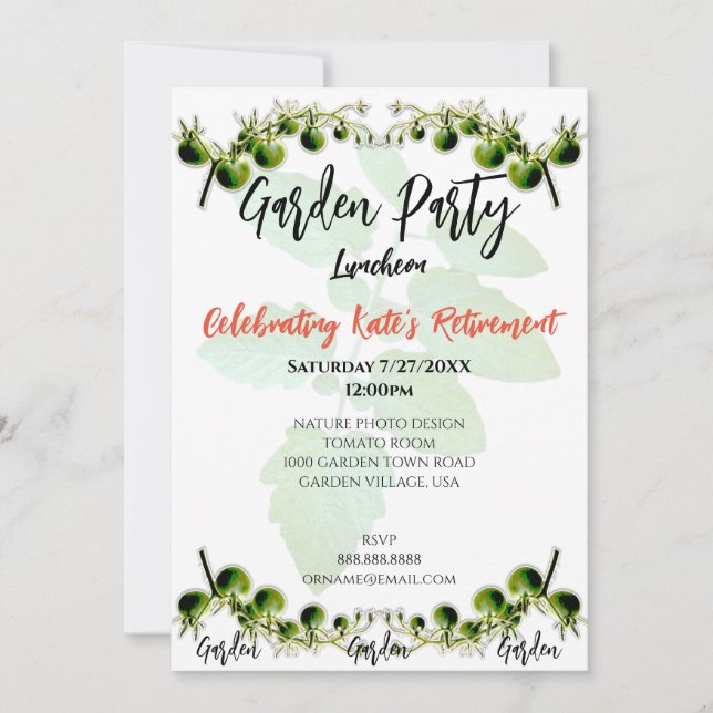 GREEN CHERRY TOMATO PHOTO GARDEN PARTY INVITATION (Front)