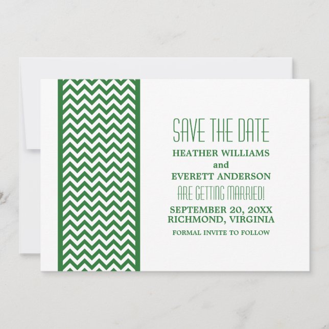 Green Chevron Border Save the Date Invite (Front)