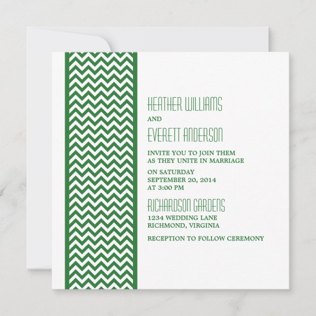 Green Chevron Border Wedding Invite (Front)