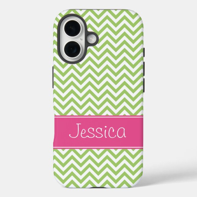 Green Chevron Chic Pink Personalized Case-Mate iPhone Case (Back)