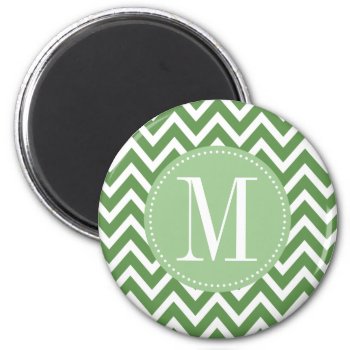 Green Chevron Custom Monogram Magnet by DreamyAppleDesigns at Zazzle