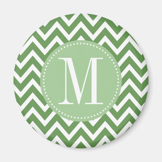 Green Chevron Custom Monogram Magnet (Front)