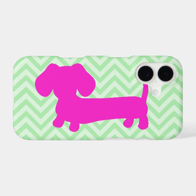 Green Chevron Dachshund Phone Case | Modern Wiener (Back (Horizontal))
