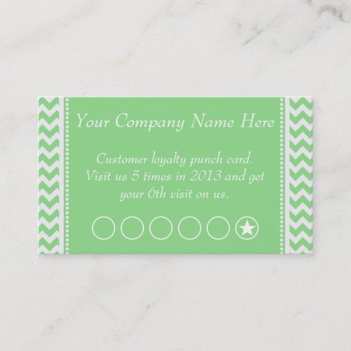 Customizable Green Chevron Discount Promotional Punch Card Business Card Templates
