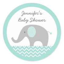 Green Chevron Elephant Baby Shower Classic Round Sticker