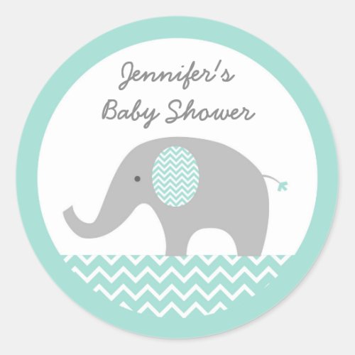 Green Chevron Elephant Baby Shower Classic Round Sticker