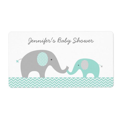 Green Chevron Elephant Baby Shower Favor Label