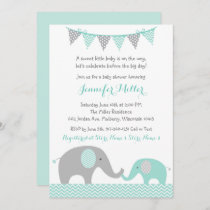 Green Chevron Elephant Baby Shower Invitation
