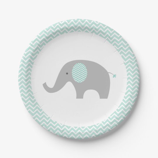 Green Chevron Elephant Baby Shower Paper Plate | Zazzle.com