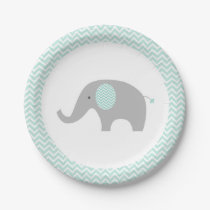 Green Chevron Elephant Baby Shower Paper Plates