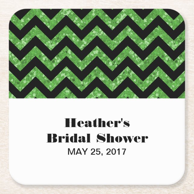 Green Chevron Glitter Bridal Shower Coasters (Front)