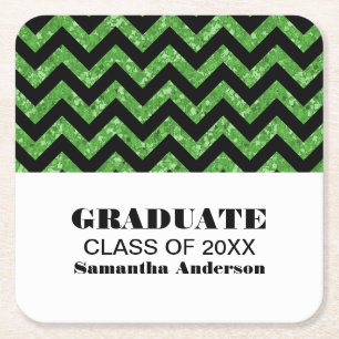 Green Chevron Glitter Graduation Coasters