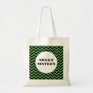 Green Chevron Glitter Sweet 16 Tote Bag